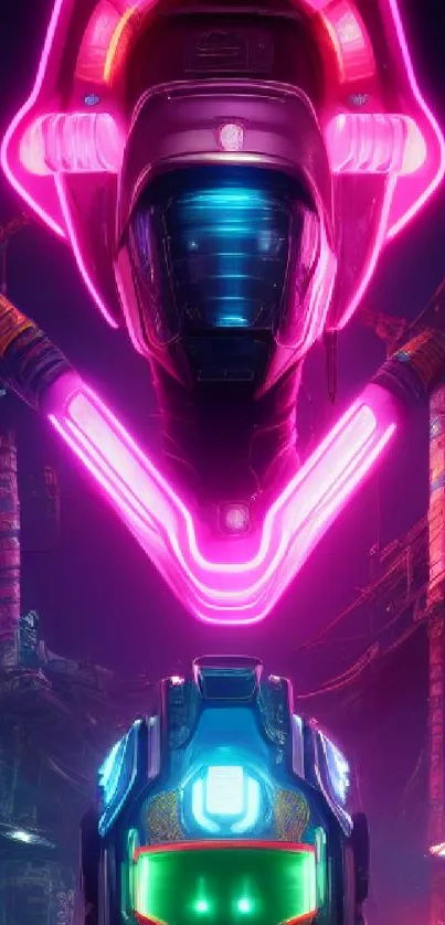 Futuristic neon helmet design with cyberpunk influences.