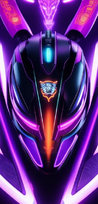 Futuristic neon helmet with vibrant colors and dynamic design.