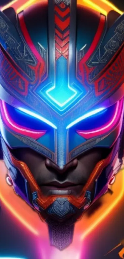 Futuristic neon helmet design with vibrant colors and intricate patterns.