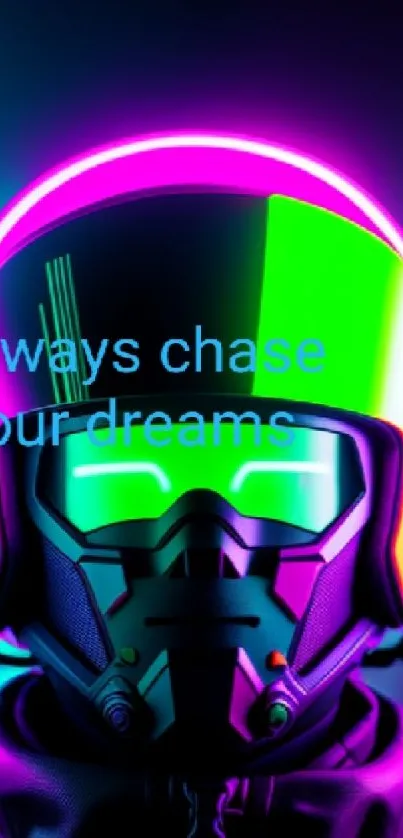 Vibrant neon helmet with motivational text.