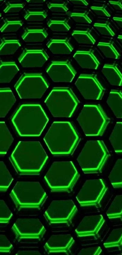 Futuristic neon green hexagonal wallpaper with glowing patterns.