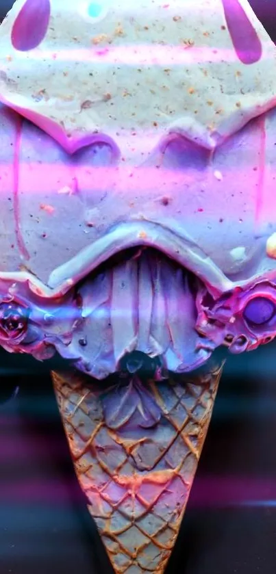 Futuristic neon ice cream design on mobile wallpaper.