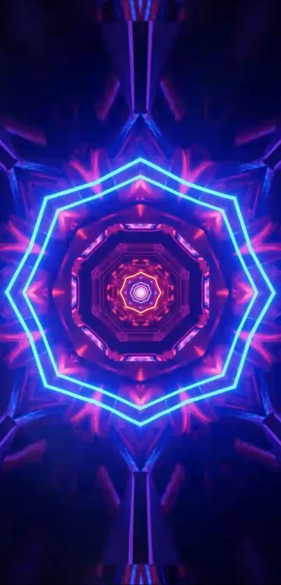 Vibrant neon kaleidoscope pattern wallpaper.