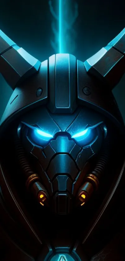 Futuristic neon knight mobile wallpaper with glowing blue elements.