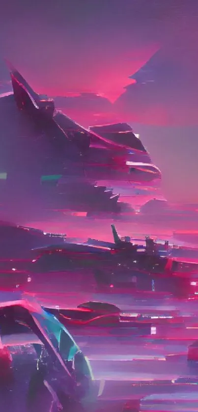 Futuristic neon landscape with vibrant pink and purple hues.