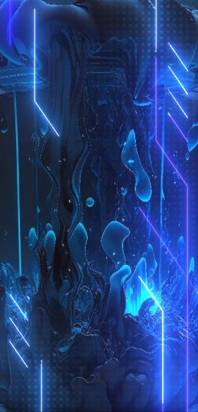 Futuristic neon light pattern with glowing blue hues.