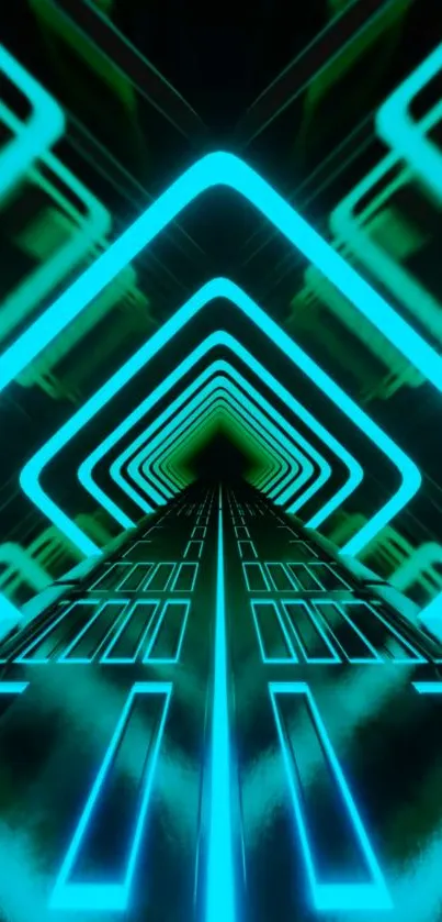 Futuristic neon light tunnel with vibrant cyan glow.