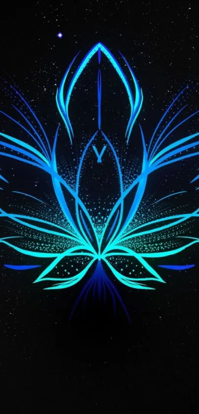 Futuristic neon lotus design on a dark background.