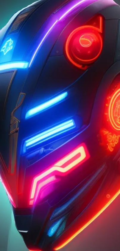 Futuristic neon mask with vibrant colors and sci-fi aesthetic.