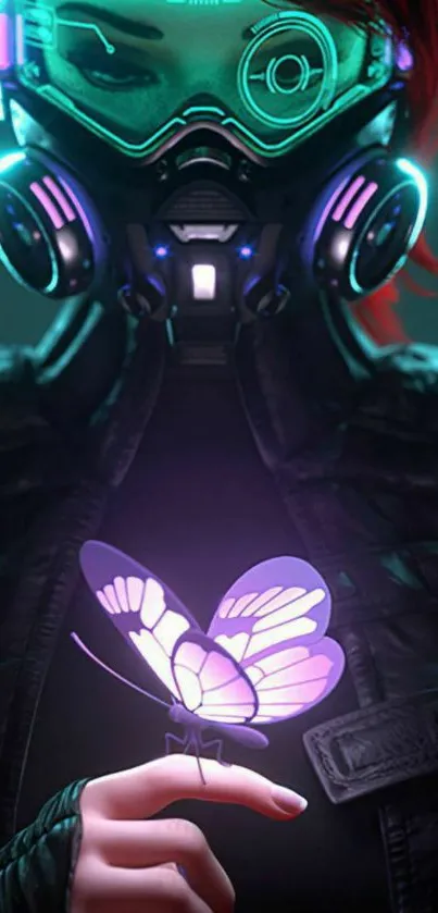 Futuristic neon mask with butterfly.