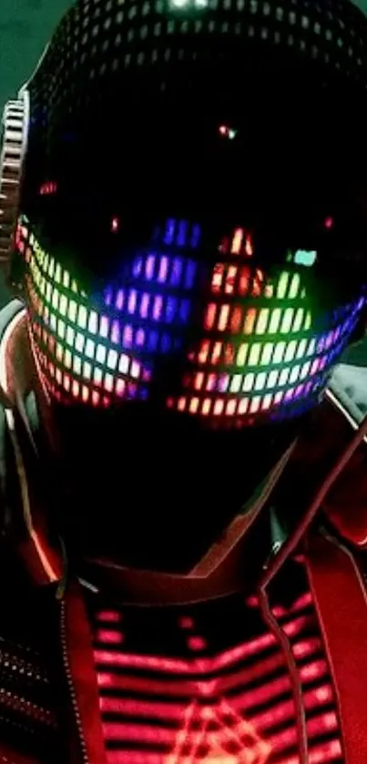 Futuristic neon mask with colorful lights.