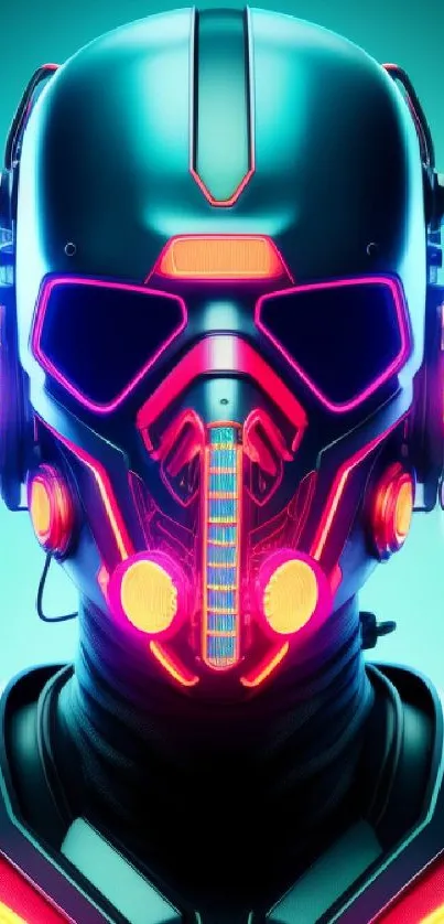 Futuristic neon helmet with vivid colors and glowing lights.