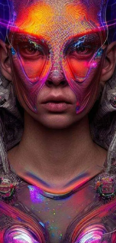 Futuristic neon mask wallpaper with vibrant purple hues.