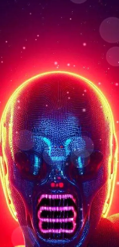 Futuristic neon mask with glowing accents on a dark background wallpaper.