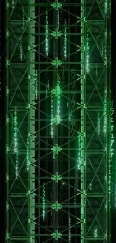 Neon green digital matrix pattern wallpaper.