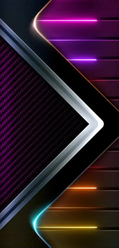 Futuristic neon-themed wallpaper with geometric design and vibrant colors.