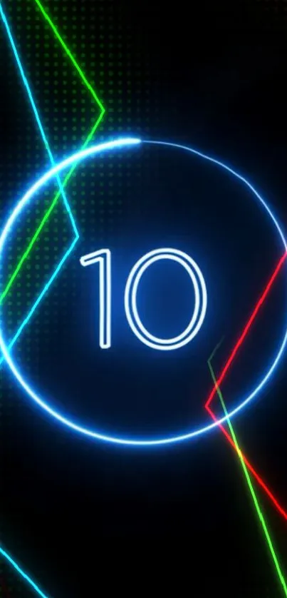 Futuristic neon wallpaper with number 10 in glowing lines and vibrant colors.