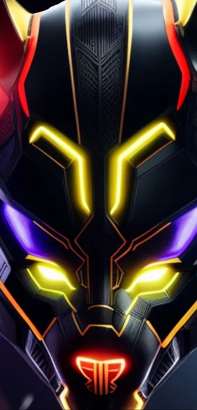 Futuristic neon wolf design with glowing accents on mobile wallpaper.