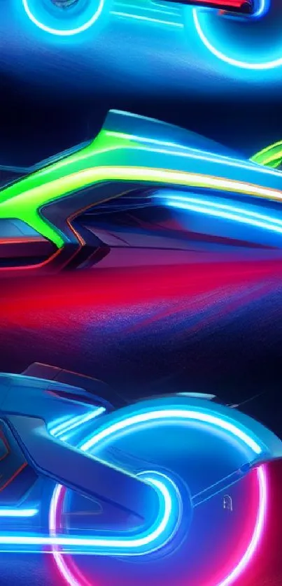 Vibrant neon motorbike wallpaper with glowing futuristic design.