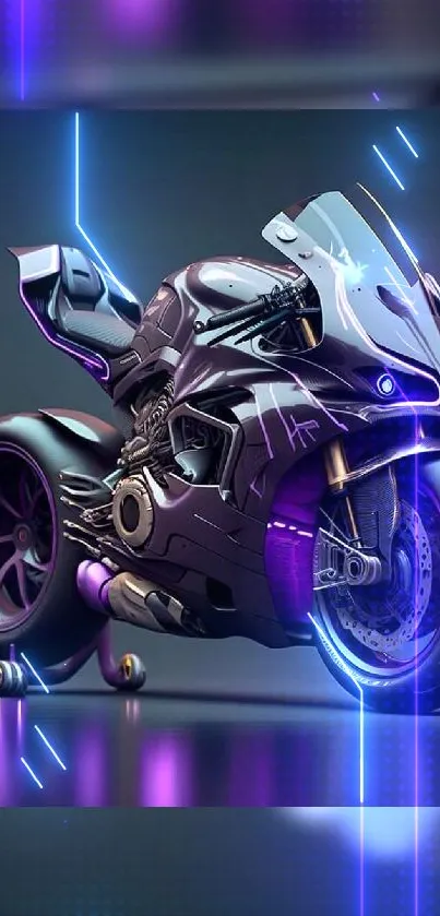 Futuristic neon motorcycle art with glowing accents.