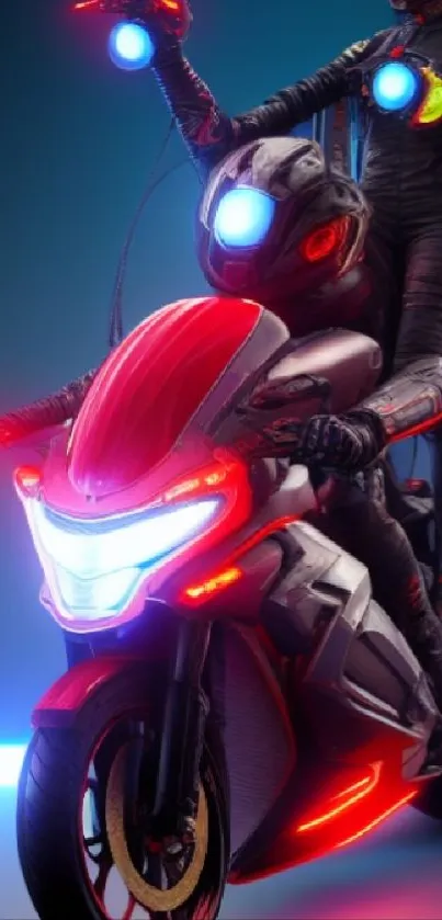 Futuristic neon motorcycle with dynamic lights.