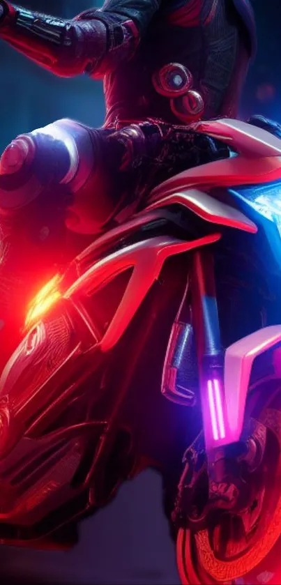 Futuristic motorcycle with neon lights.