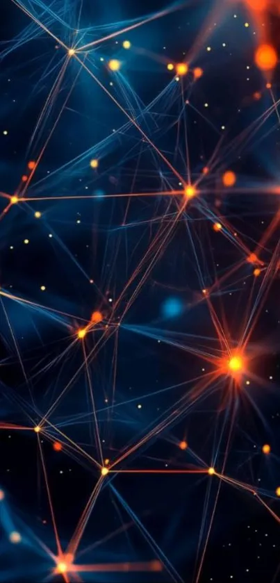 Futuristic neon network mobile wallpaper with glowing nodes.