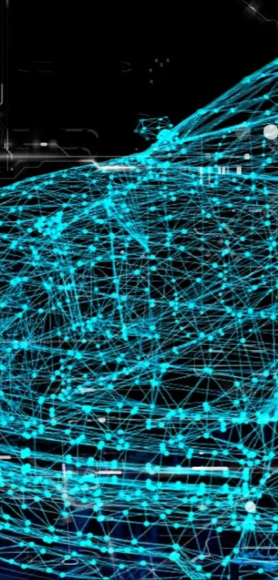 Futuristic neon network design in vibrant cyan hues.