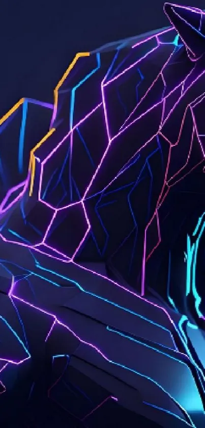 Futuristic neon panther design with colorful geometric lines.