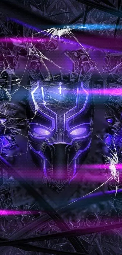 Futuristic neon panther wallpaper with purple accents and artistic design.