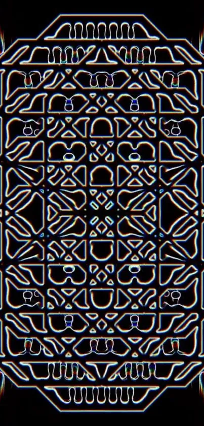 Futuristic neon pattern wallpaper with intricate geometric design.