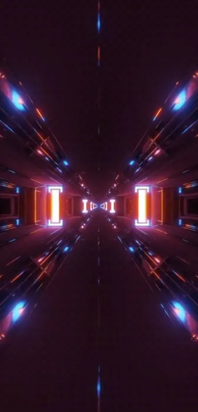 Futuristic neon lights forming a tunnel.