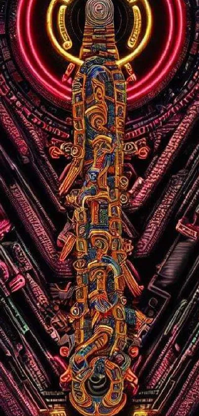 Neon-themed futuristic mobile wallpaper with intricate designs and vibrant colors.
