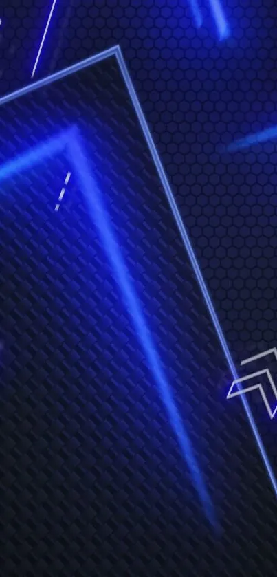 Futuristic neon-themed phone wallpaper with blue glowing patterns.