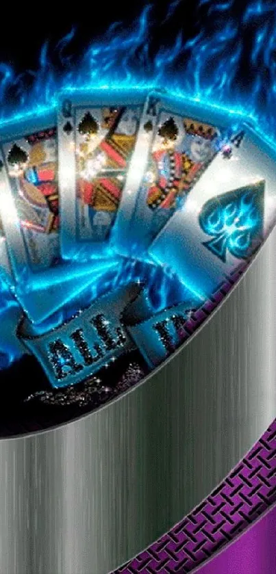 Futuristic design with neon playing cards