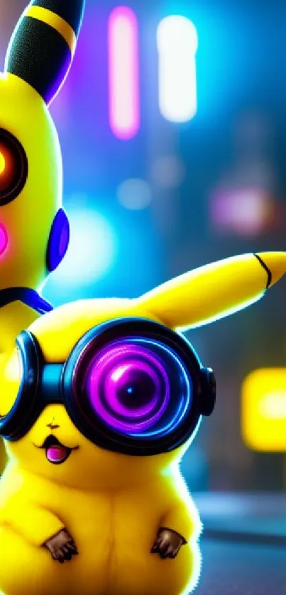 Futuristic neon Pikachu wallpaper with glowing details.