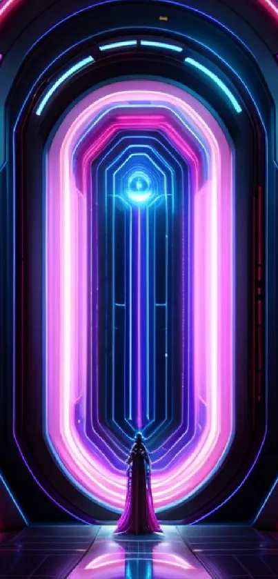 Futuristic neon portal art with vibrant colors and sci-fi theme.