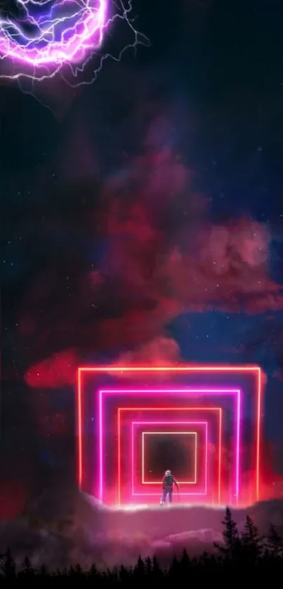 Futuristic neon portal in galaxy wallpaper with vibrant colors and cosmic design.