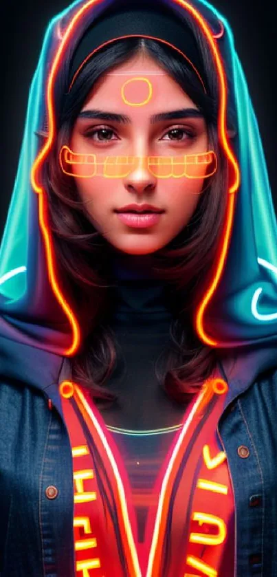 Futuristic neon portrait mobile wallpaper, vibrant and modern.