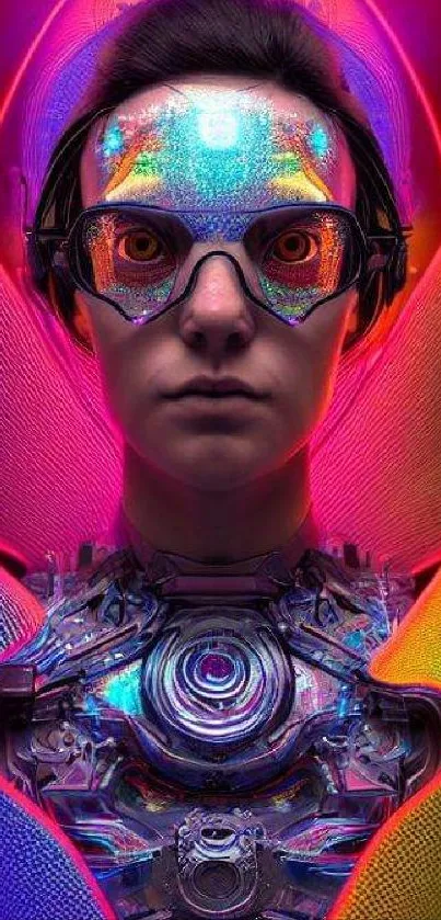 Futuristic neon portrait with vibrant colors and intricate design.