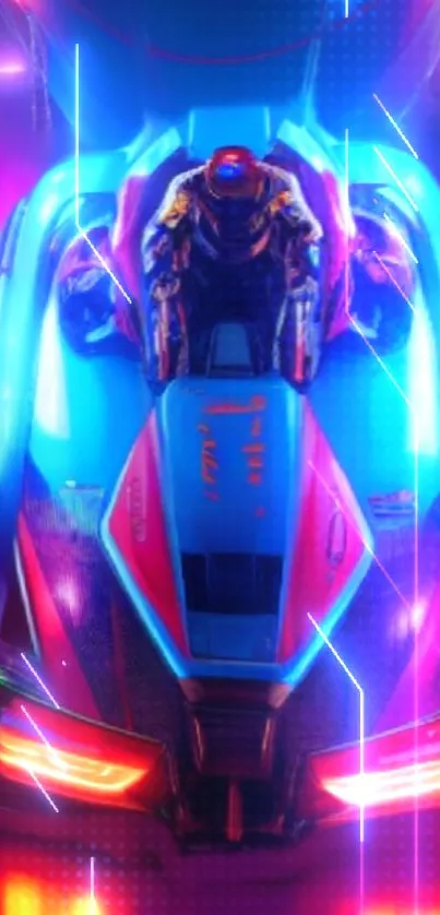 Futuristic neon racing car with vibrant colors.