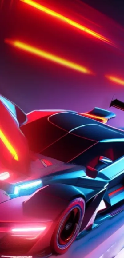 Futuristic neon racing car wallpaper with vibrant colors.