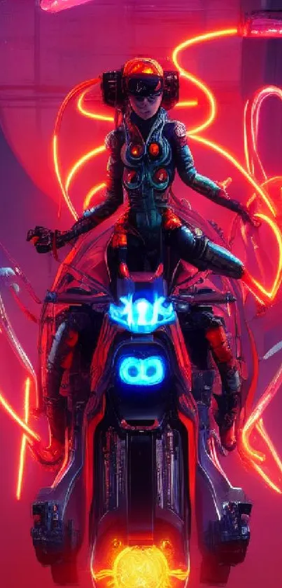 Futuristic neon rider on a glowing motorbike, vibrant sci-fi scene.