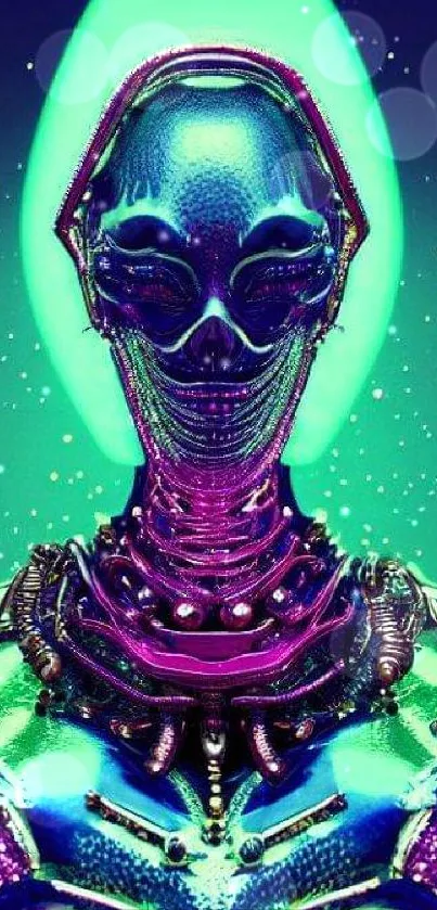 Vibrant futuristic neon robot wallpaper art.