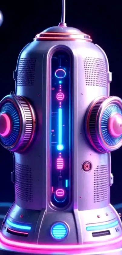 Futuristic neon robot art with vibrant colors.