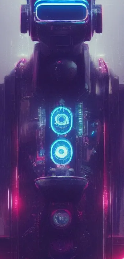 Futuristic neon robot design with glowing elements.