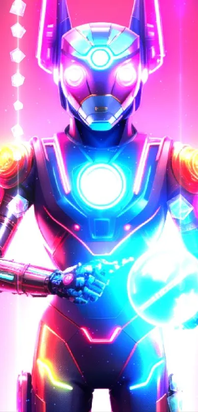 Futuristic neon robot art in vibrant colors.