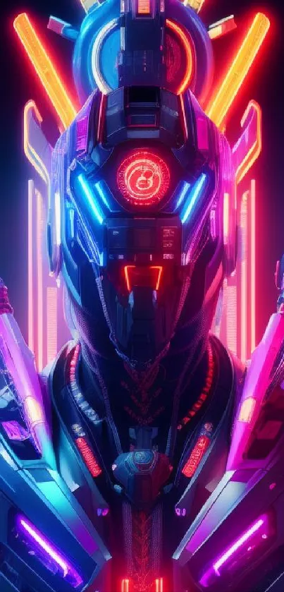 Neon-lit futuristic robot wallpaper in cyberpunk style.