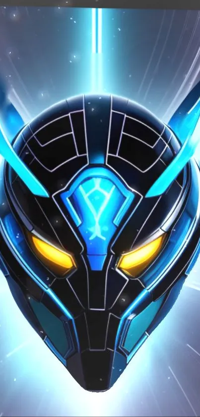 Futuristic neon blue robot mask design with glowing elements.