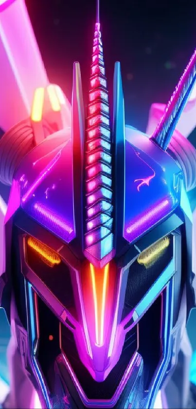 Futuristic neon robot with vibrant colors for a tech-inspired mobile wallpaper.